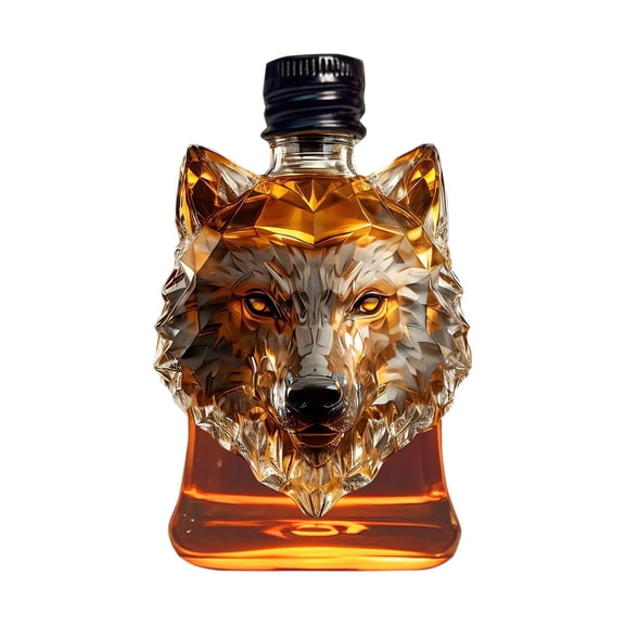 Btomtd Wolf Head Shaped Glass Whiskey Decanter, 8oz Borosilicate Glass Liquor Bottle, Unique Wine Decanter and Container for Gift and Use, Clear
