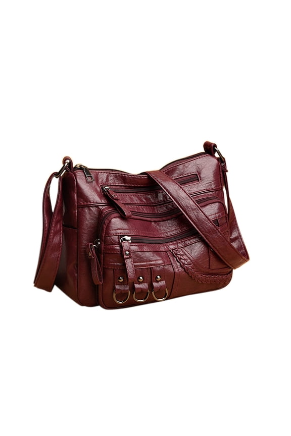 Women's Soft Leather Shoulder Bag with Multiple Pockets, Textured Large Capacity Casual Handbag, Fashionable and Practical Tote Bag and Crossbody Bag for Everyday Use, Red