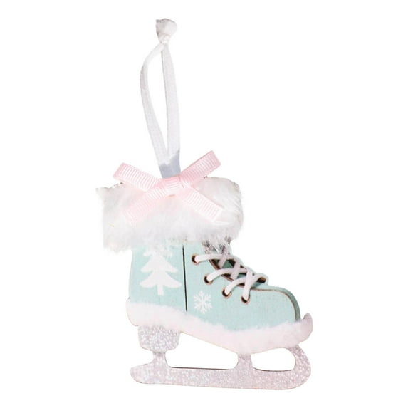 Btomtd Wooden Christmas Ornaments Set of Velvet Skates with Bow Decorations for Hanging on Tree Christmas Tree Ornaments Holiday Decor, Green