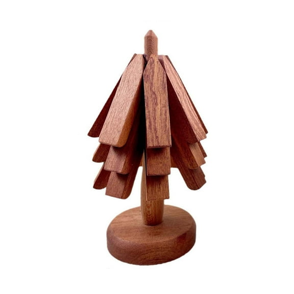 Btomtd Wooden Tripod Set for Hot Food, Tree Shaped Heat Insulation Pad Made of Solid Wood, Dining Table Decoration Trivet Place Mats for Kitchen, 8"x8", Brown