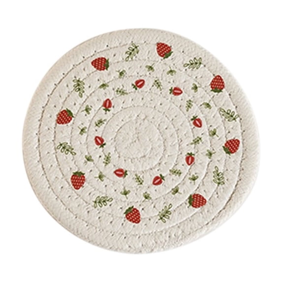 Btomtd Woven Insulated Placemats and Table Mats, Flower Printed Round Pot Mats and Bowl Mats, Heat Resistance Kitchen Dining Place Mats, 4.7", S