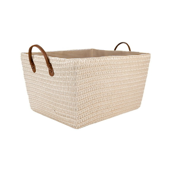 Btomtd Woven Storage Basket for Home Textiles Japanese Style Laundry Basket with Multi-Use Compartments Dirty Clothes Basket, 40L, White