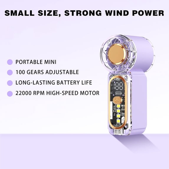 Btomtd X699 Handheld Turbo Fan with LED Night Light, USB Rechargeable Pocket Mini Fan, Portable Desk Fan for Outdoor Camping Travel Office (Purple)