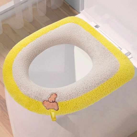 Btomtd Zipper Waterproof Toilet Seat Cover for All Seasons, Household Toilet Seat Cushion with Fluff and Thickened Seat, Waterproof Seat Cushion, Size 17"x15", Yellow