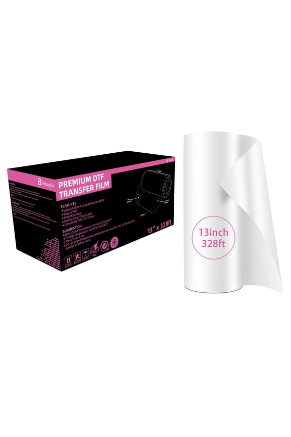 DTF Heat Transfer Film Roll 13" x 328ft for A3 DTF Printer,Premium PET Film Heat Transfer Paper,Direct to Film Printing for T-Shirts Textile Dark and Light Clothing,Double-Sided Matte