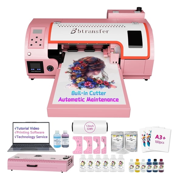 M1630 Pro Pink DTF Printer with Oven Bundle Auto Maintenance,White Ink Circulation for T-Shirt Business