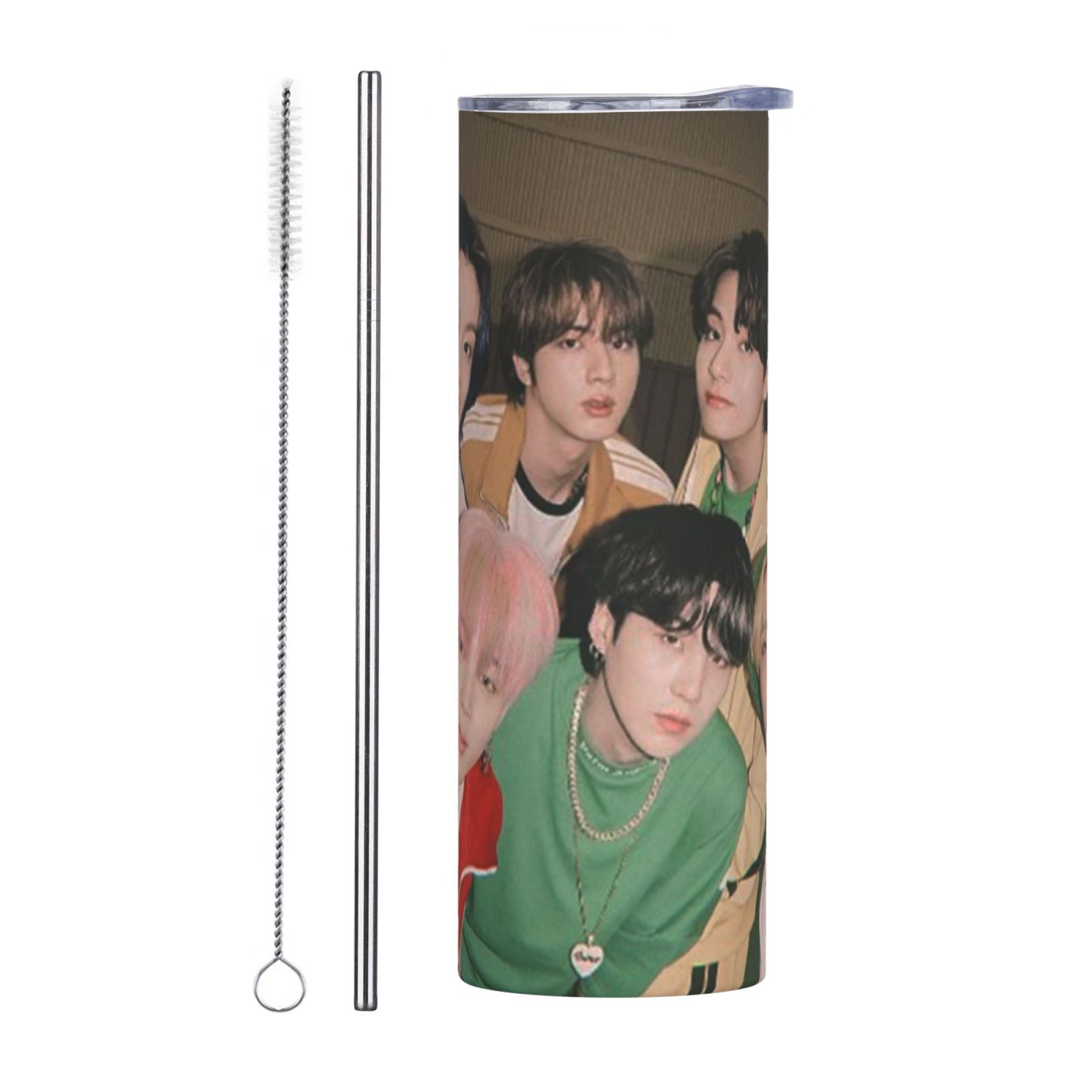 Bts 20oz Straw Cup Stainless Steel Mug Water Bottle Insulated Travel Mug For Cold & Hot Drinks Straw Two-Piece Set