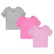 Btween Active Girls T-Shirts 3 Pack   Short Sleeve Ribbed Crewneck Tees, Soft Stretch Casual Everyday Tops for Girls