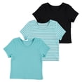 thumbnail image 1 of Btween Active Girls T-Shirts 3 Pack – Short Sleeve Ribbed Crewneck Tees, Soft Stretch Casual Everyday Tops for Girls, 1 of 7