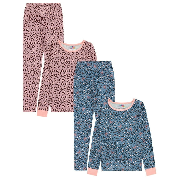 Btween Girl’s 12 Unicorn Long Sleeve T-Shirt and Pants Matching Pajama Set, Leop (2 Pack)