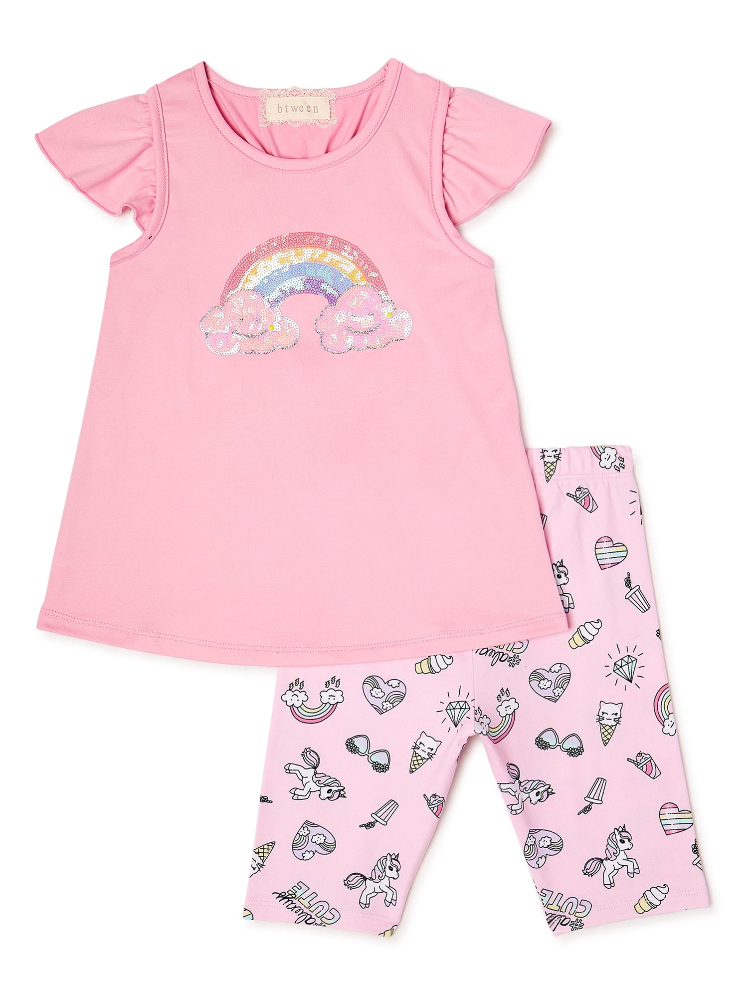 Btween Girl's Shirred Racer Back Sequin Tank and Printed Bike Shorts 2 Pieces, Sizes 4-12
