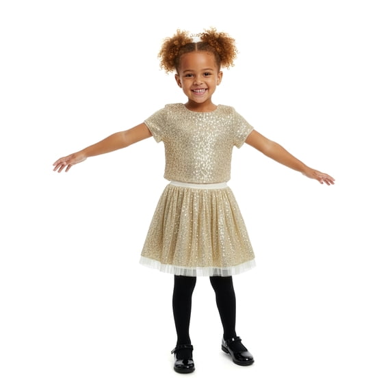 Btween Girls' 2-Piece Sequin Skirt Set Outfit Color: champagne Size: 8