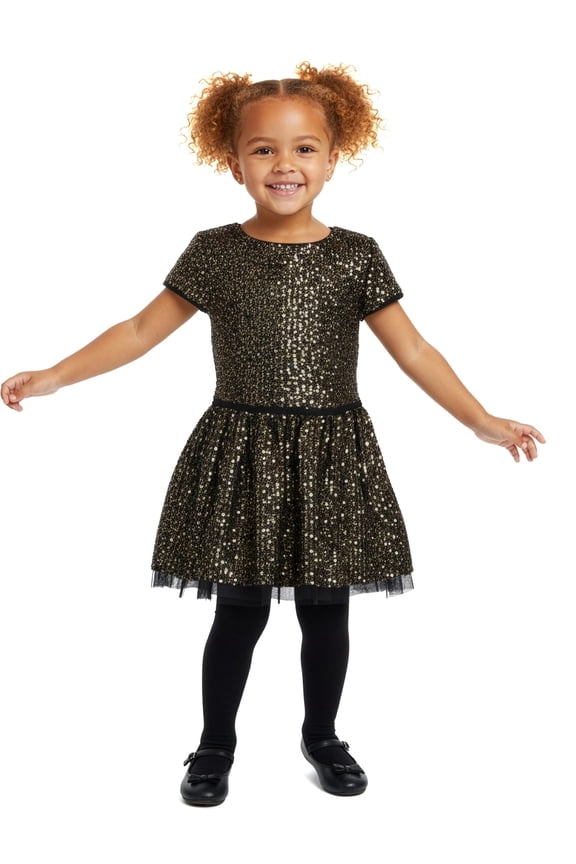 Girls' 2-Piece Sequin Skirt Set Outfit Color: gold Size: 4