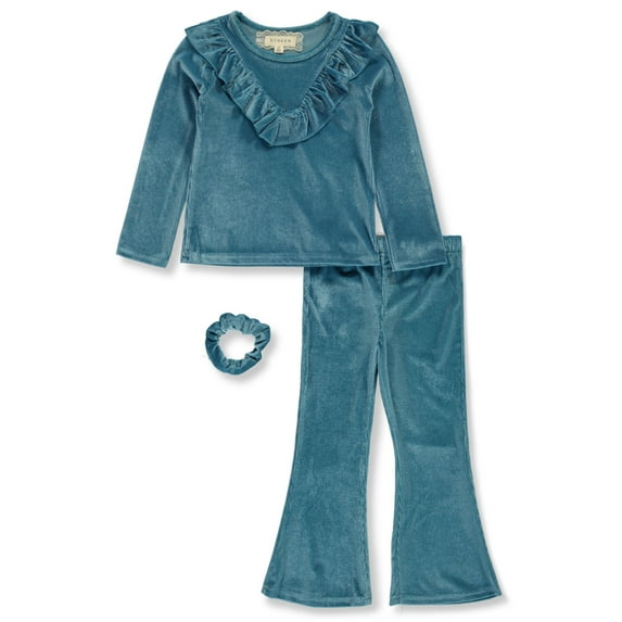 Btween Girls' 3-Piece Velour Pants Set Outfit Color: blue Size: 3t