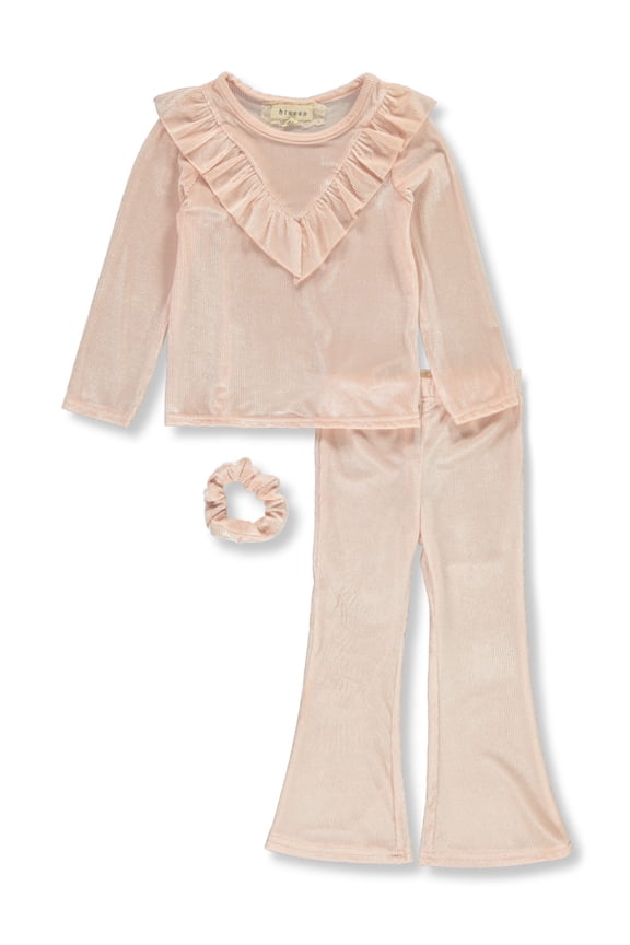 Girls' 3-Piece Velour Pants Set Outfit Color: mauve Size: 4t