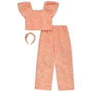 Btween Girls' 3-Piece Wide Leg Pants Set Outfit Color peach Size 6x
