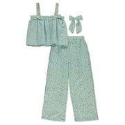 Btween Girls 3-Piece Wildflower Wide Leg Pants Set Outfit Color green Size 2t