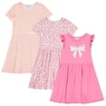 thumbnail image 1 of Btween Girls Dresses 3 Pack Short Sleeve Skater, Tiered & Ruffle Sleeve Dresses, Soft Brushed ITY Fabric, 1 of 5