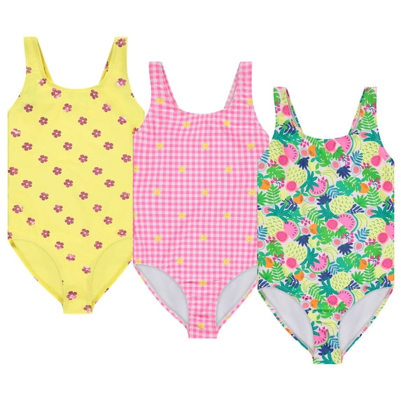 BTween Girls Multi Pack One Piece Swimwear Unique Colors and Patterns, Sizes 4-16 for Kids and Toddlers