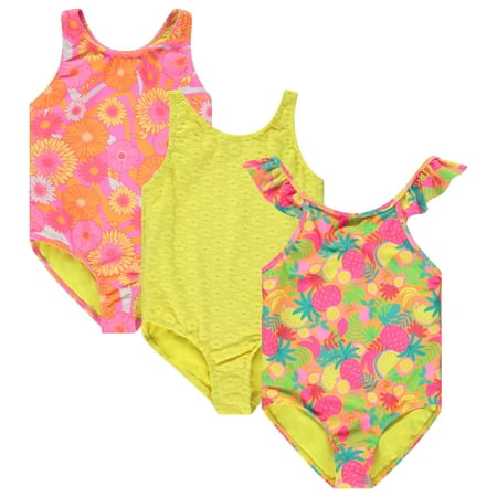 BTween Girls Multi Pack One Piece Swimwear Unique Colors and Patterns, Sizes 4-16 for Kids and Toddlers