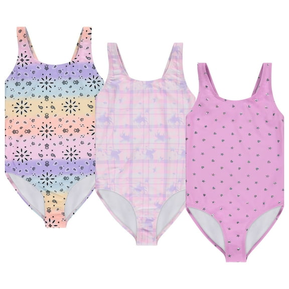 BTween Girls Multi Pack One Piece Swimwear Unique Colors and Patterns, Sizes 4-16 for Kids and Toddlers