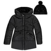 BTWEEN Girls' Puffer Jacket, Warm and Lightweight Winter Coat, Water-Resistant, Hooded Outerwear for Kids, Jeblk, Sizes 4/5
