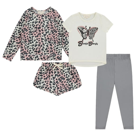 Btween Wardrobe Long Sleeve Top, Short Sleeve Top, Skirt & Leggings (Girl's), 4-Piece Set, Size 8