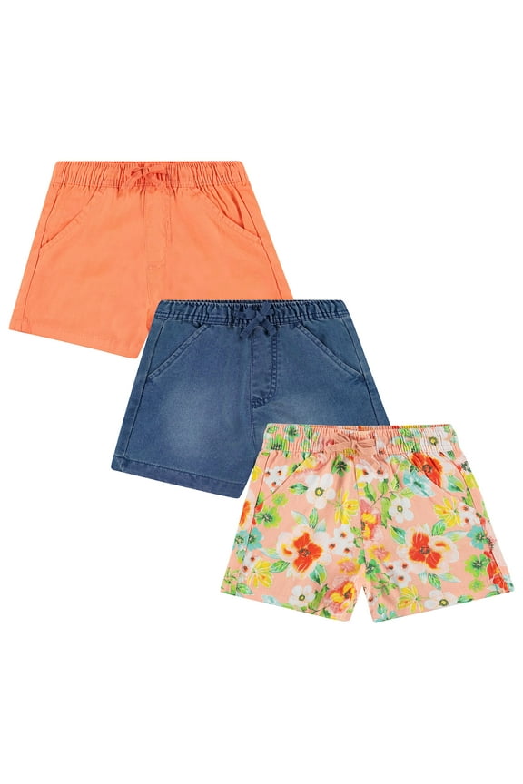 's 3-Pack Multicolor Lightweight Woven Shorts for Girls | Cotton Blend | Sizes 4-16 - Ultimate Fun for Everyday Wear