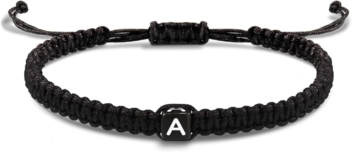 Baseball Initial Bracelet For Men - Adjustable Nylon With Stainless Steel Letter Charm