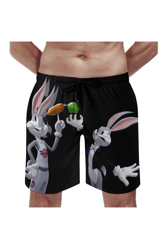 Bu-gs Bunn-y Mens Shorts Funny Print Gym Shorts Quick Dry Beach Swim Shorts Mesh Athletic Running Shorts with Liner M