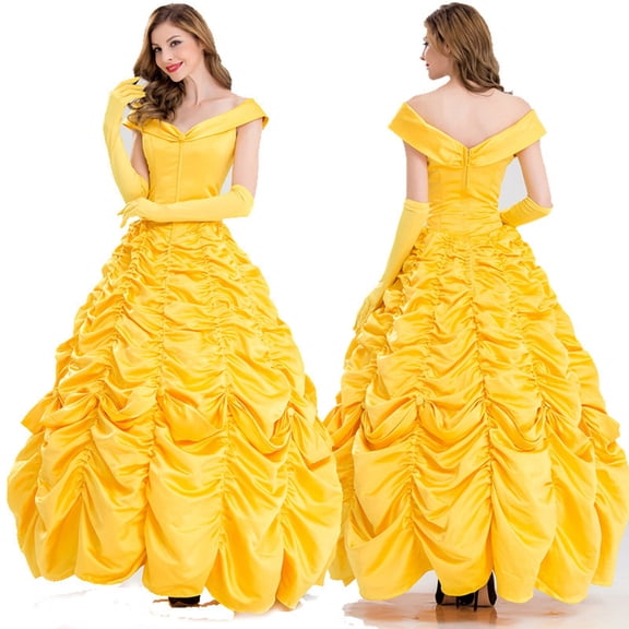 BuLaLa Women's Princess Belle Costume Halloween Party Dress with Sleeve