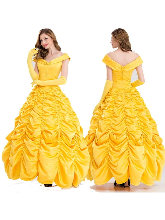 Women's Princess Belle Costume Halloween Party Dress with Sleeve