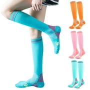 Buankoxy 3 Pairs Compression Socks for Women Men 20-30mmhg Knee High Stocking for Sports Running Travel Nurses L/XL, Style B