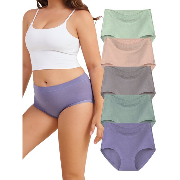Buankoxy 5 Pack Women Cotton High Waist Panties Stretch Hipster Brief Underwear for Women, Size 9