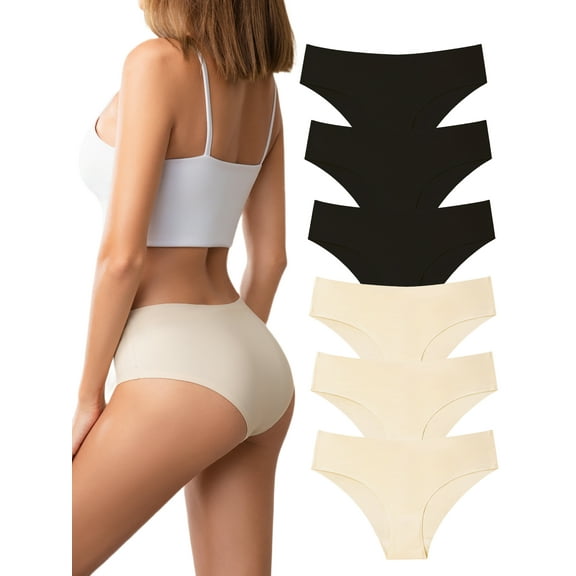 Buankoxy 6 Pack Seamless Underwear for Women No Show Bikini Panties Silky Hipster Briefs, Sizes 5-8