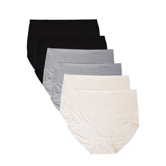 Buankoxy 6 Pack Women's High Waist Tummy Control Cotton Underwear Solid Color Brief Panties,Size 11