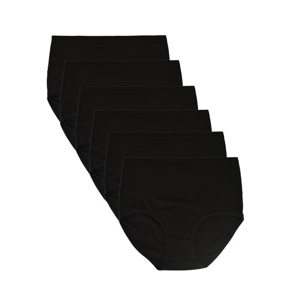 Buankoxy 6 Pack Women's High Waist Tummy Control Cotton Underwear Solid Color Brief Panties,Size 5