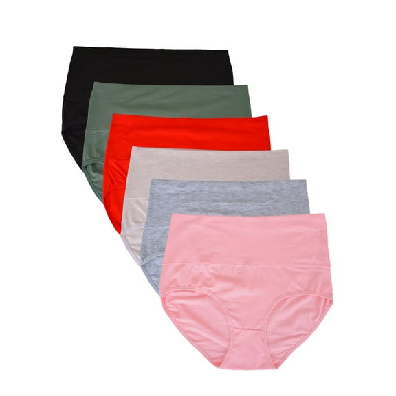 Buankoxy 6 Pack Women's High Waist Tummy Control Cotton Underwear Solid Color Brief Panties,Size 6