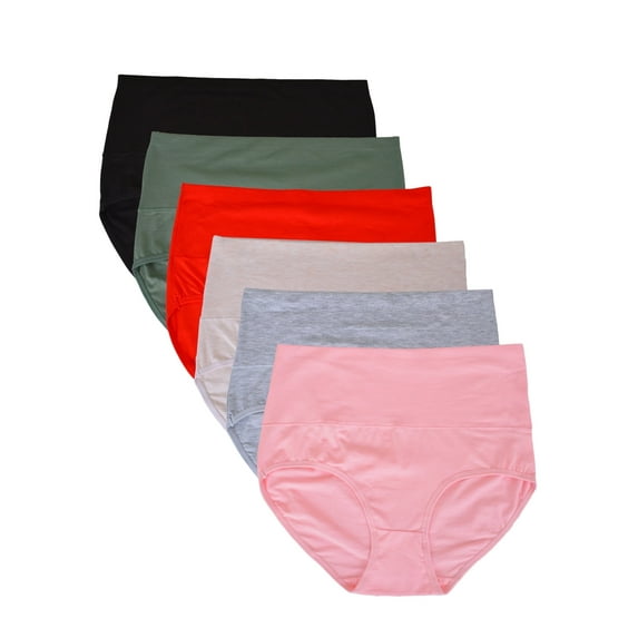 Buankoxy 6 Pack Women's High Waist Tummy Control Cotton Underwear Solid Color Brief Panties,Size 7