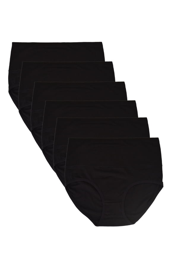 6 Pack Women's High Waist Tummy Control Cotton Underwear Solid Color Brief Panties,Size 8