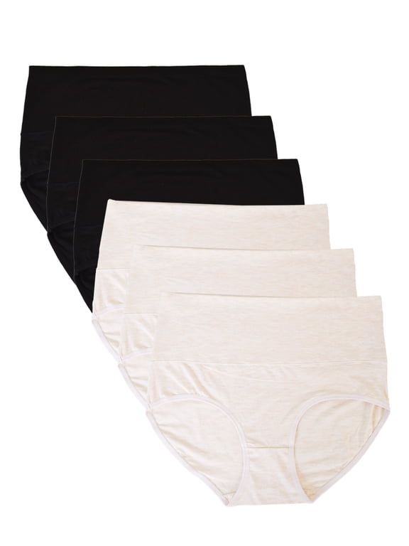 6 Pack Women's High Waist Tummy Control Cotton Underwear Solid Color Brief Panties,Size 8