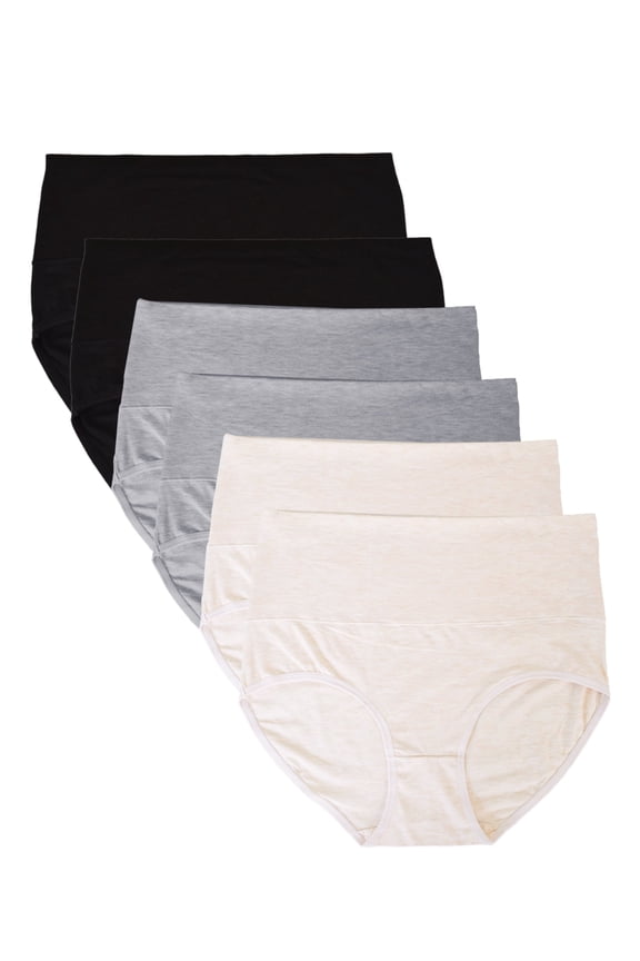 6 Pack Women's High Waist Tummy Control Cotton Underwear Solid Color Brief Panties,Size 8