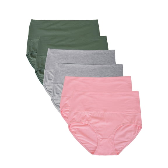 Buankoxy 6 Pack Women's High Waist Tummy Control Cotton Underwear Solid Color Brief Panties,Size 8