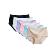 Buankoxy 6 Pack Women's Invisible Seamless Hipster Panties Mid-Rise Full Back Coverage Lingerie,Size 4