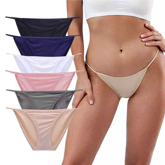 Buankoxy 6 Pack Women's Low-Rise String Bikini Panty Stretch Briefs(Multi-color,Size5)