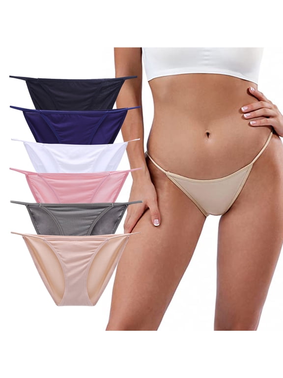 6 Pack Women's Low-Rise String Bikini Panty Stretch Briefs(Multi-color,Size8)