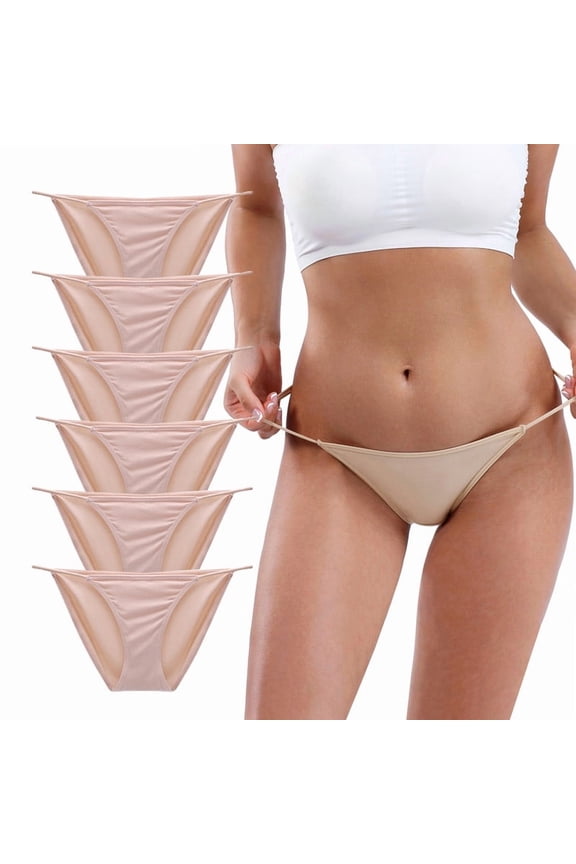 6 Pack Women's Low-Rise String Bikini Panty Stretch Briefs(Nude,Size7)