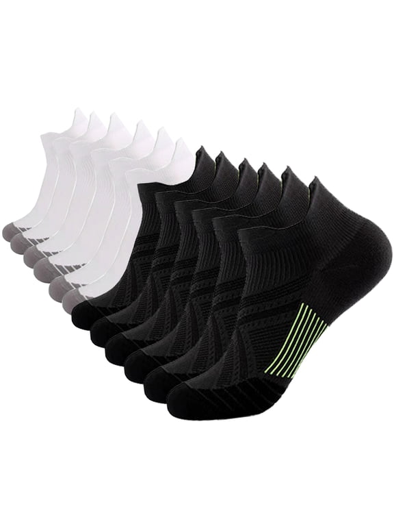 6 Pairs Premium Short Compression Socks Women Men Breathable and Supportive Running Socks Ideal for Sports, Yoga, Gym, Cycling, Running, Walking,Black/White,S/M