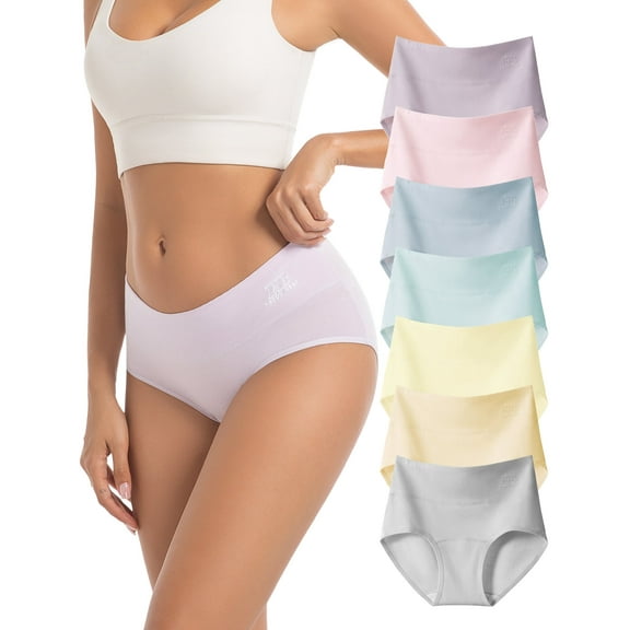 Buankoxy 7 Pack Womens Cotton Underwear Mid-High Waist Full Coverage Briefs Soft Breathable Postpartum Panties