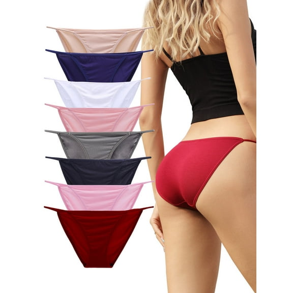 Buankoxy 8 Pack Women's Low-Rise String Bikini Panty Stretch Briefs(Multi-color,Size4)